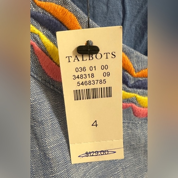 Talbots linen scallop detail shift dress, embroidered chambray - Picture 9 of 10